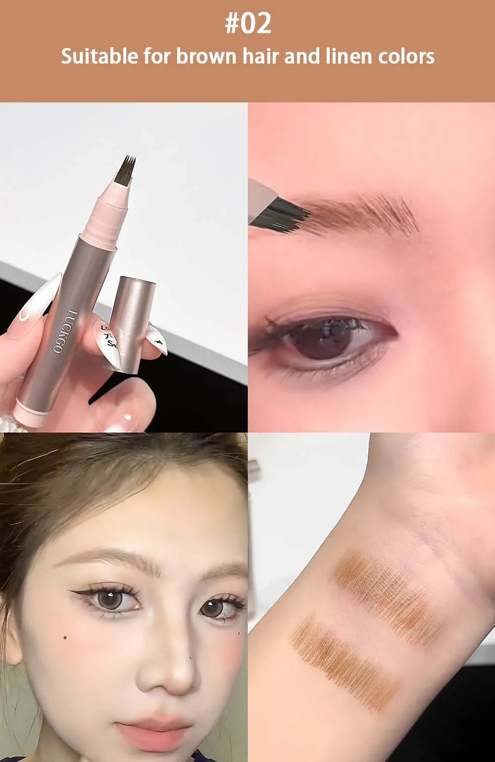 Natural Hair-Like Stroke Liquid Eyebrow & Hairline Pen Multi Forks Outline Wild Eyebrow Easy To Wear Waterproof Makeup Pen