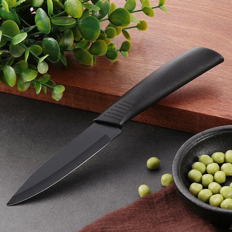 Kitchen Knife 1/3/6 Kitchen Knife Set 4-inch stainless steel fruit knife with sheath Black fixed blade plastic handle knife