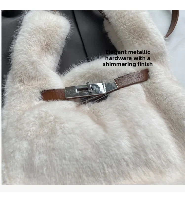 Fashionable Women's Bags Trend 2025 Faux Fur Shoulder Bags Plush Faux Mink Luxury Handbags Chic Crossbody Bag Solid Color Purses