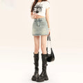 Light Blue Spicy Girl High Waist Denim  Skirt Women's A-Line Bodycon Short Skirt Summer New Style Slimming Anti-Light