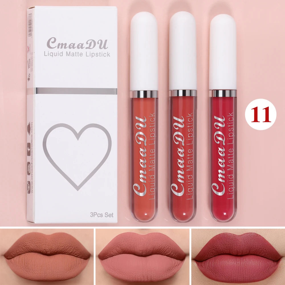 Cmaadu 3-Piece Matte Lipstick and Lip Gloss Set - Waterproof