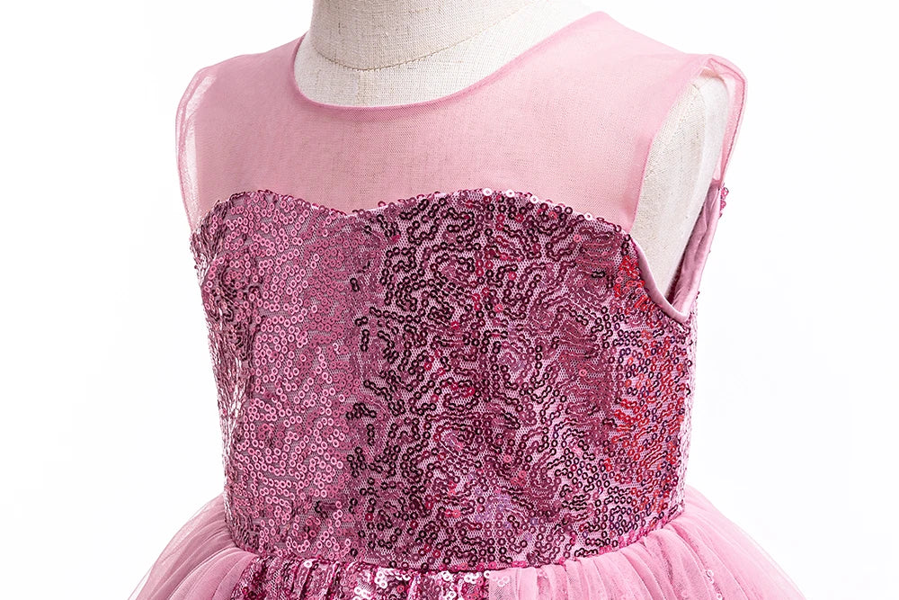 HETISO Fashion Girls Sequin Princess Dress Tulle Sleeveless Banquet High end Lace Evening Ball Gown for Kids Child 2-6 Years