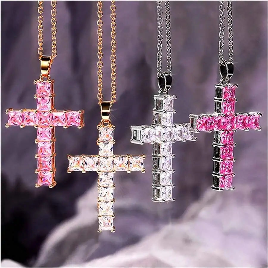 New Fashion Necklaces Female Pendants Gold Multi Color Crystal Jesus Cross Pendant For Women'S Necklace Leisure Time Jewelry