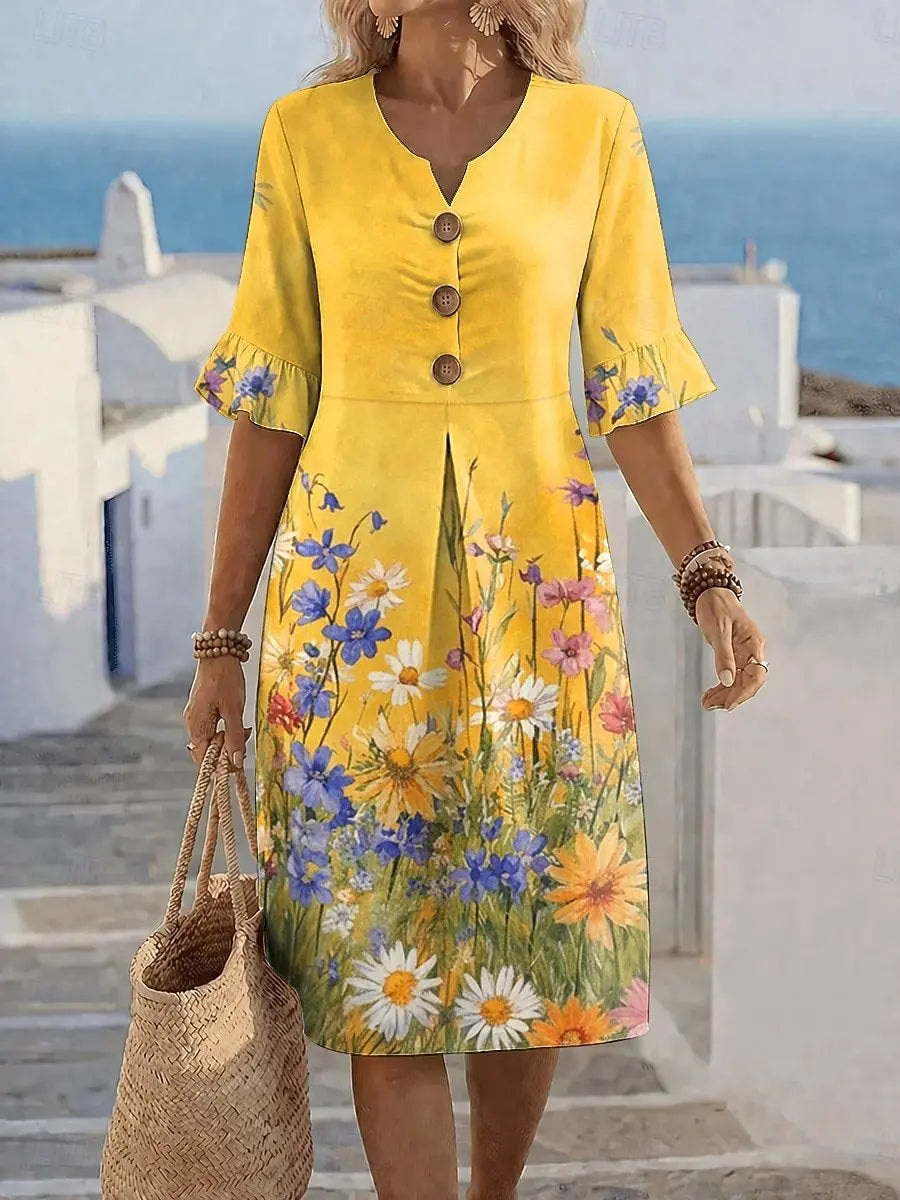 2026 New Summer Autumn Women's Solid Color Print Casual Comfortable Dress Soft Breathable Daily Wear Loose Fit Flowy Dresses for