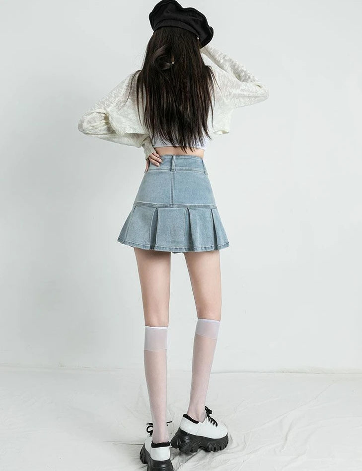 Female Jeans Skirts Ruffle Gyaru Women's Denim Skirt Flare New In Clothing Trend 2025 V Offer Aesthetic Hot Y2k Vintage Casual
