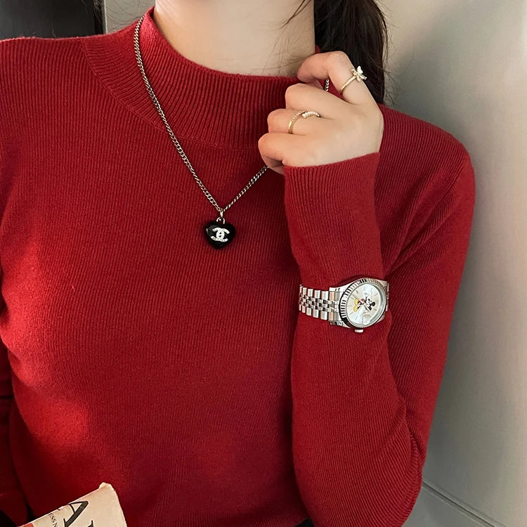 AOSSVIAO Turtleneck Sweater For Women Slim Fit Knit Top With High Stretch Long Sleeve Knitwear Chic Winter Essential