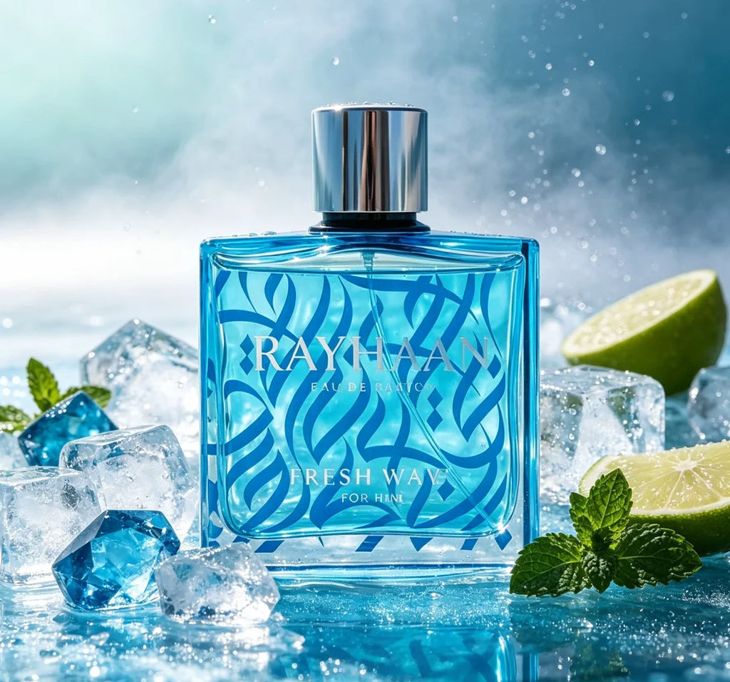 Rayhaan Fresh Wave For Him 100Ml Eau De Parfum. Exquisite Aqua‑Series Gift Box And Ice‑Blue Bottle. Crisp Ocean Scent, Premium Decent Gift Choice For Men On Various Occasions.