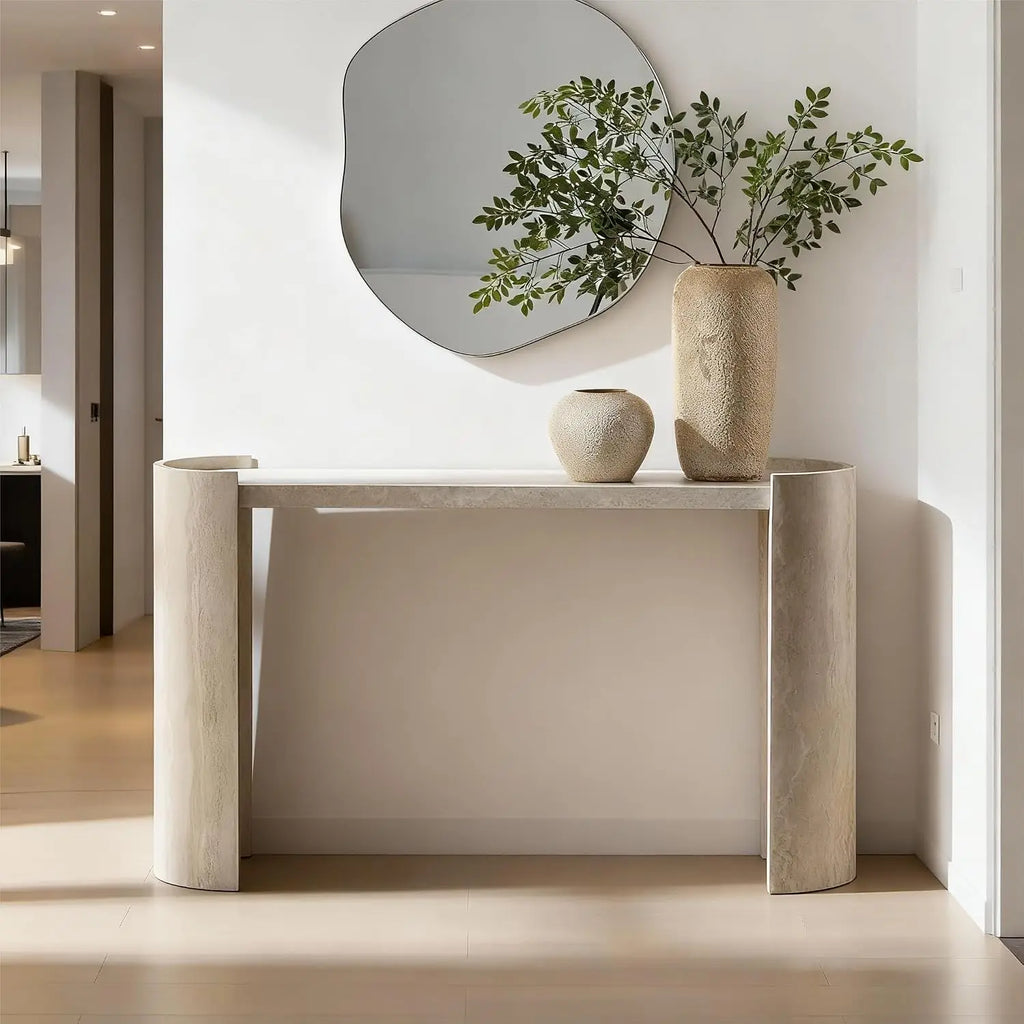 Modern Console Table Entryway Living Room Hallway Sofa Behind Wooden Faux Marble Pattern Beige W53.15", Customized