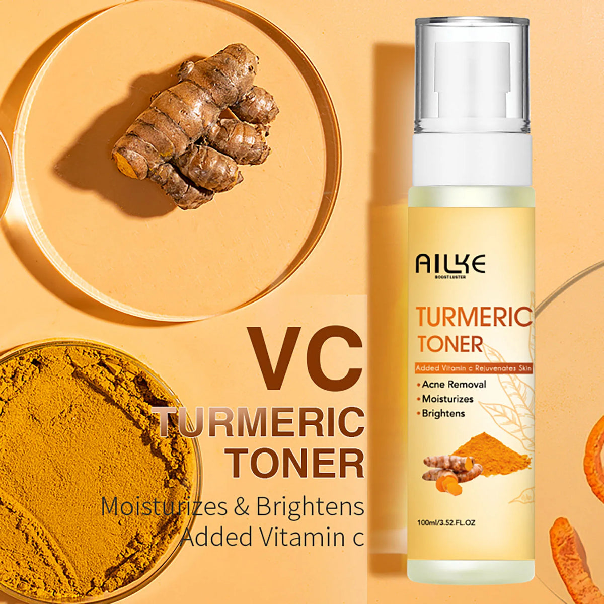 AILKE 5-in-1 Organic Turmeric & Vitamin C Skin Care Set for Women