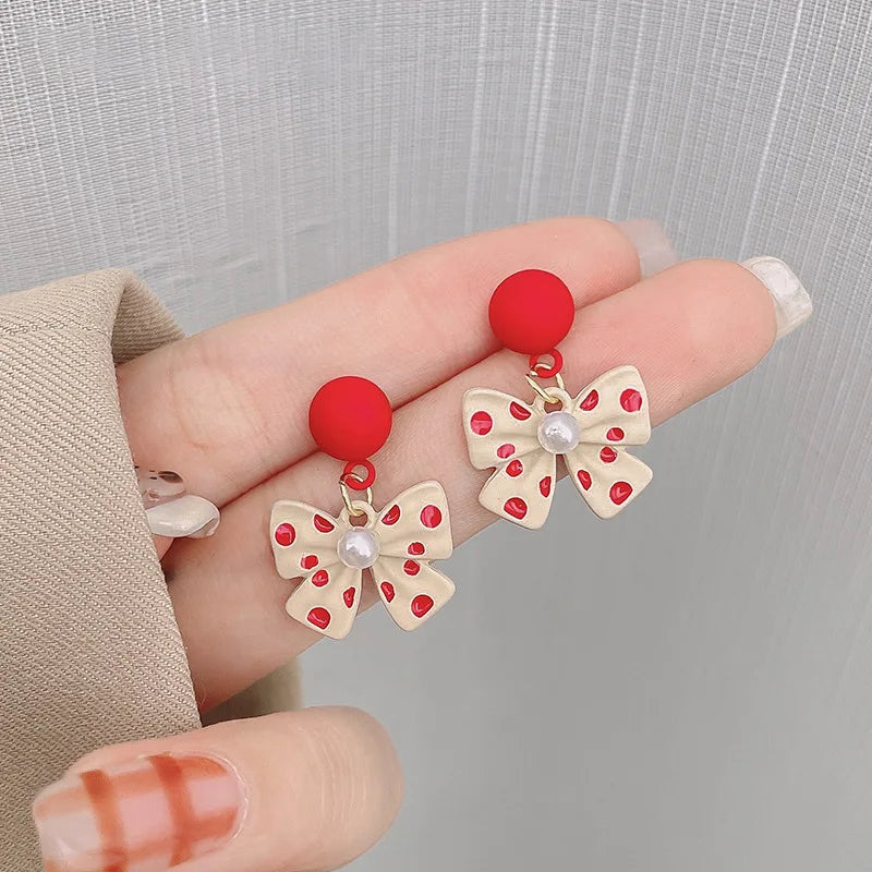 Pendientes Colgantes Para Mujer Flor Blanca Corazón Cristal Lazo Perla Largos Geométricos Joyería de Declaración