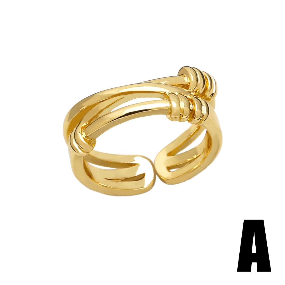 Righ93 Women Adjustable Open Brass Ring Gold Plated Copper Polished Silver Tone Jewelry Trend