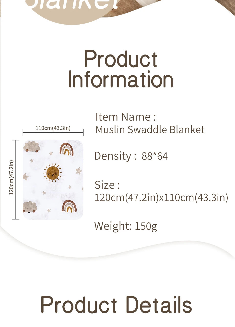 Elinfant Cute Soft Print Baby Towel Wrap 120x110cm Bamboo Cotton Baby Muslin Swaddle Blanket