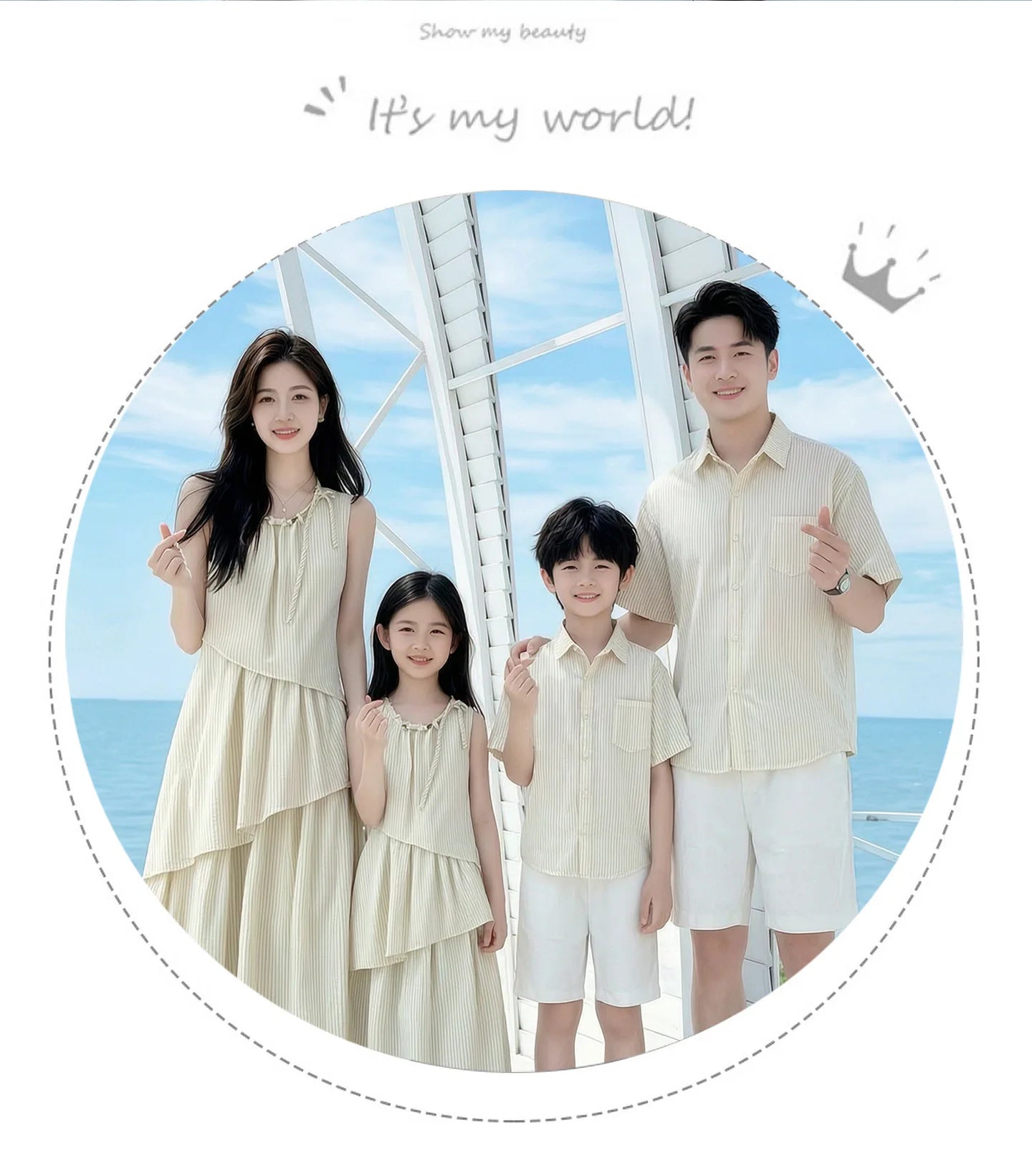 Mommy and Me Clothes Striped Print Family Matching Outfits Holiday Look Button Shirt Ruffles Dress Casual Clothing Set Beachwear