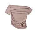 Sexy Spicy Girl Short Sleeve Slim Fit Pleated One Shoulder Base Shirt Street Snap Popular Thinming Street Snap Top for Summer