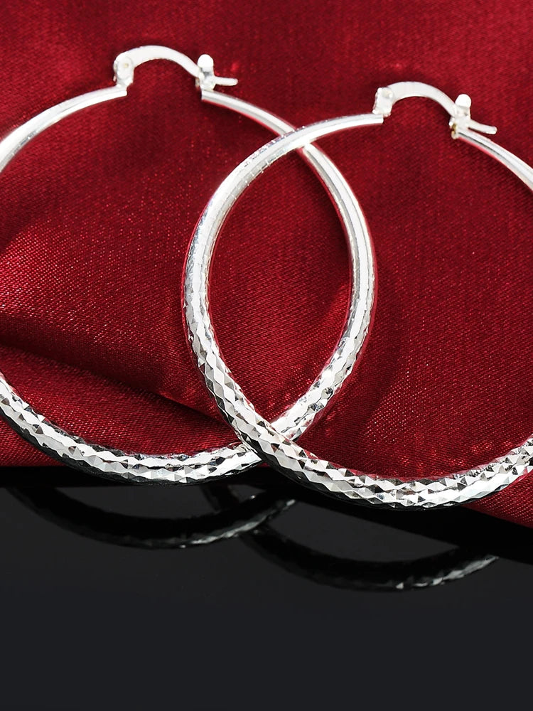 Charms Fine 925 Sterling Silver 5Cm Circle Hoop Earrings For Women'S Fashion Pretty Wedding Jewelry Holiday Gifts