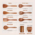 Cucharas de madera para cocinar de 9 piezas, utensilios de madera para cocinar con soporte para utensilios, juego de utensilios de cocina de madera de teca