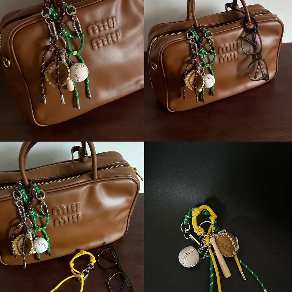 Colorful Miu System Baseball Car Keychain Bag Pendant Mobile Phone Hanging Nylon Rope Weaving Bag Hanging Accessories For Handba