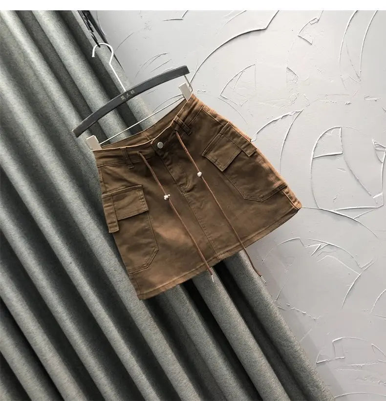 High Waist Slim Fit Denim Mini Skirt Women's Fashion Retro Style Short Skirts Summer Trendy Streetwear Polyester Fabric
