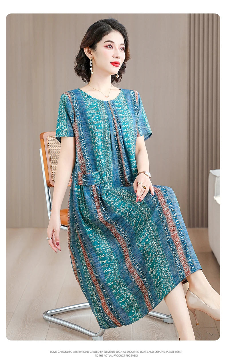 2026 New women summer print casual o-neck casual short Vestidos Vintage dresses summer thin dress