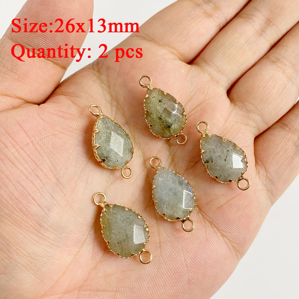 2PCS Natural Labradorite Stone Pendant - Irregular Jewelry Charm
