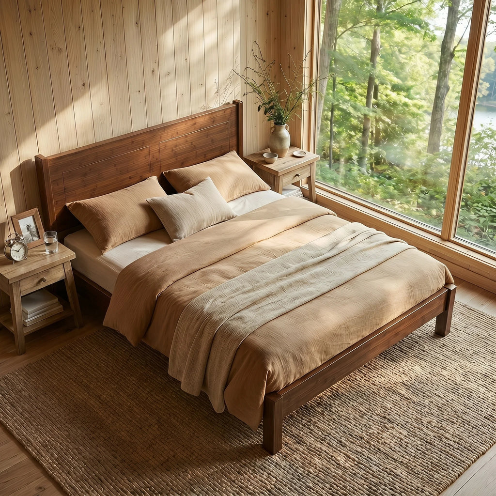 Solid Bamboo Bed Frame (Queen & King Size) – 800LBS Heavy Duty Platform Bed, No Box Spring Needed, Eco-Friendly Modern Minimalist Bedroom Furniture