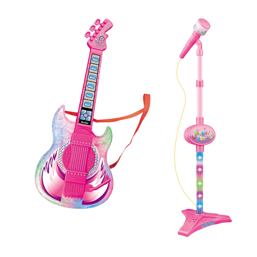 Karaoke Electronic Machine Children's Electric Light Multi-functional Guitar Instrument Set with Microphone Toys for Boys Girls