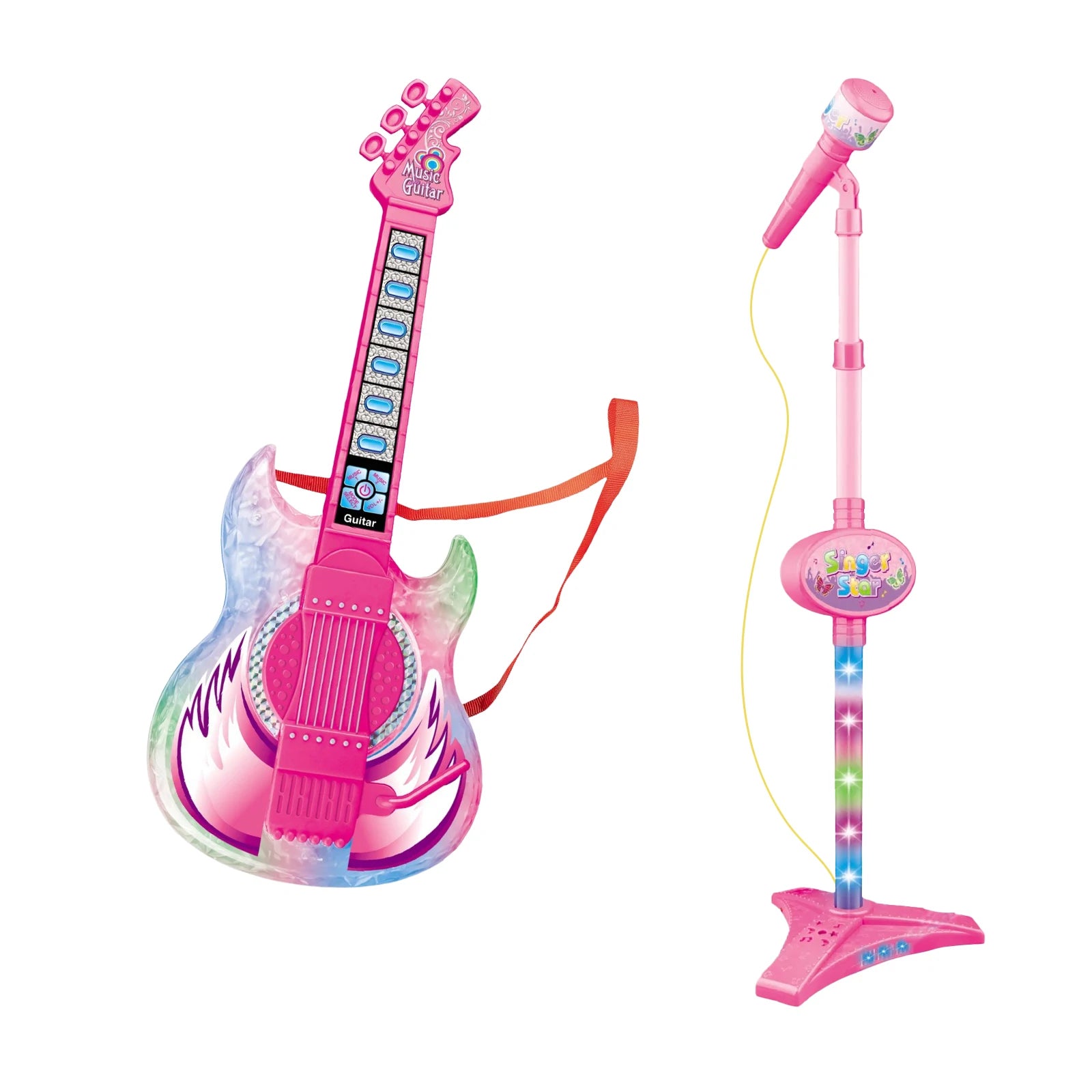 Karaoke Electronic Machine Children's Electric Light Multi-functional Guitar Instrument Set with Microphone Toys for Boys Girls