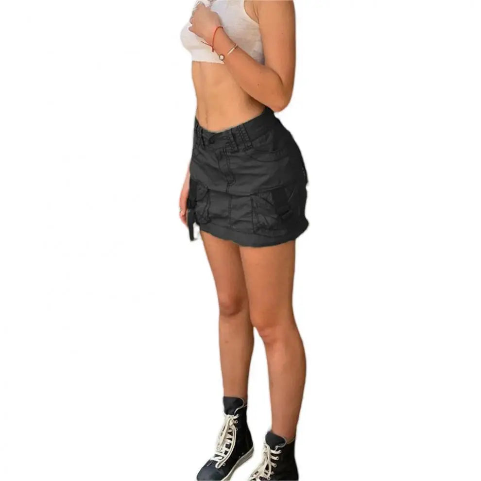 Fashion Low Waist Bodycon Short Skirt Sexy Cargo  Skirt Street Style with Sash Thickened Summer Collection for Women