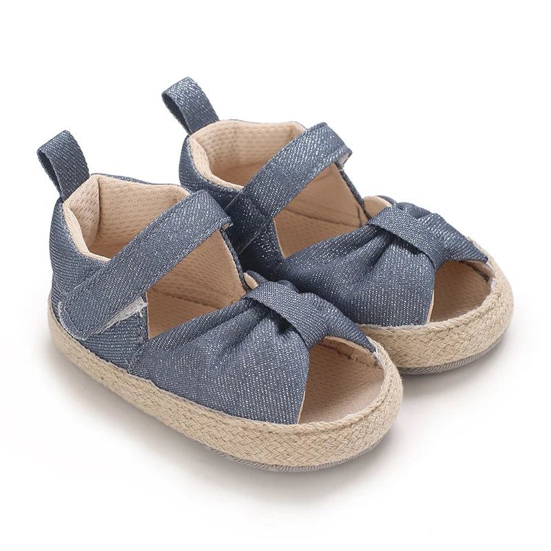 Baby Girls' First Walker Sandals - Blue Butterfly Knot Soft Sole 0-18M