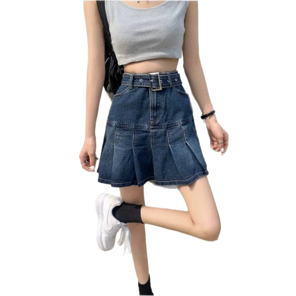 Spicy Girl Denim Half Skirt Women's Summer 2026 INS New Korean Retro High Waist Slim A-Line Pleated Short Skirt Trendy