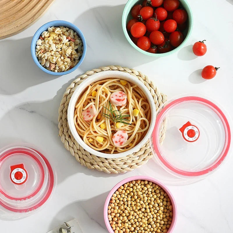 Three piece set of wheat straw preservation bowl with lid, household microwave plastic round lunch box