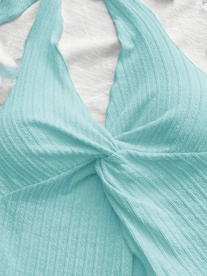 Women Summer Y2K Sexy V-neck Halter Neck Crop Top Sleeveless Solid Split Backless Tops Women's Clothing Streetwear 2026 New