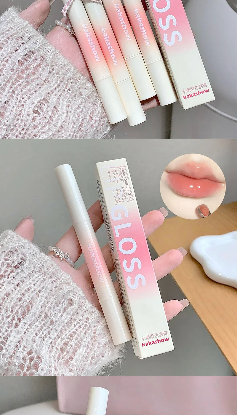 Kakashow Mirror Watery Lip Gloss Iron Brush Head Jelly Lipgloss Moisturizing Lip Tint Lipstick Nature Nude Lips Makeup Cosmetics