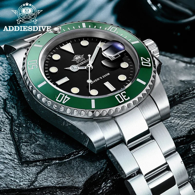 ADDIESDIVE stainless steel watch men's European and American business casual quartz watch 200m waterproof outdoor analog watches