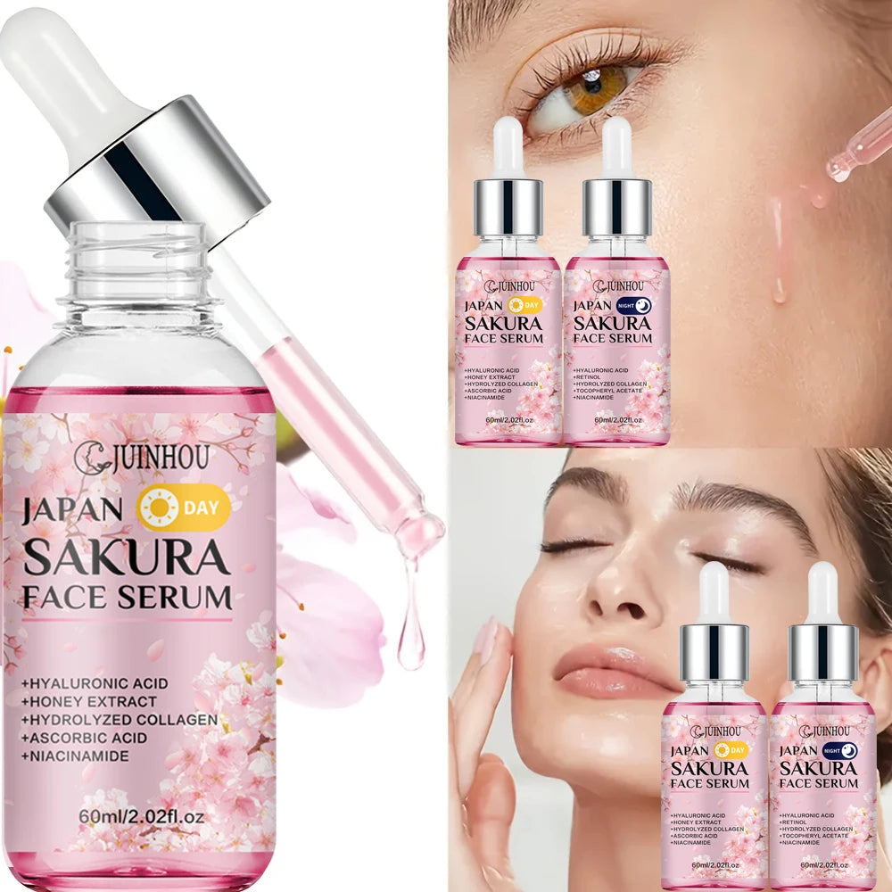 JUINHOU 2PCS Sakura Niacinamide Retinol Day&Night Surem Hydrating Moisturizing for Sensitive Skin Anti-Dryness Skin Gentle Formu