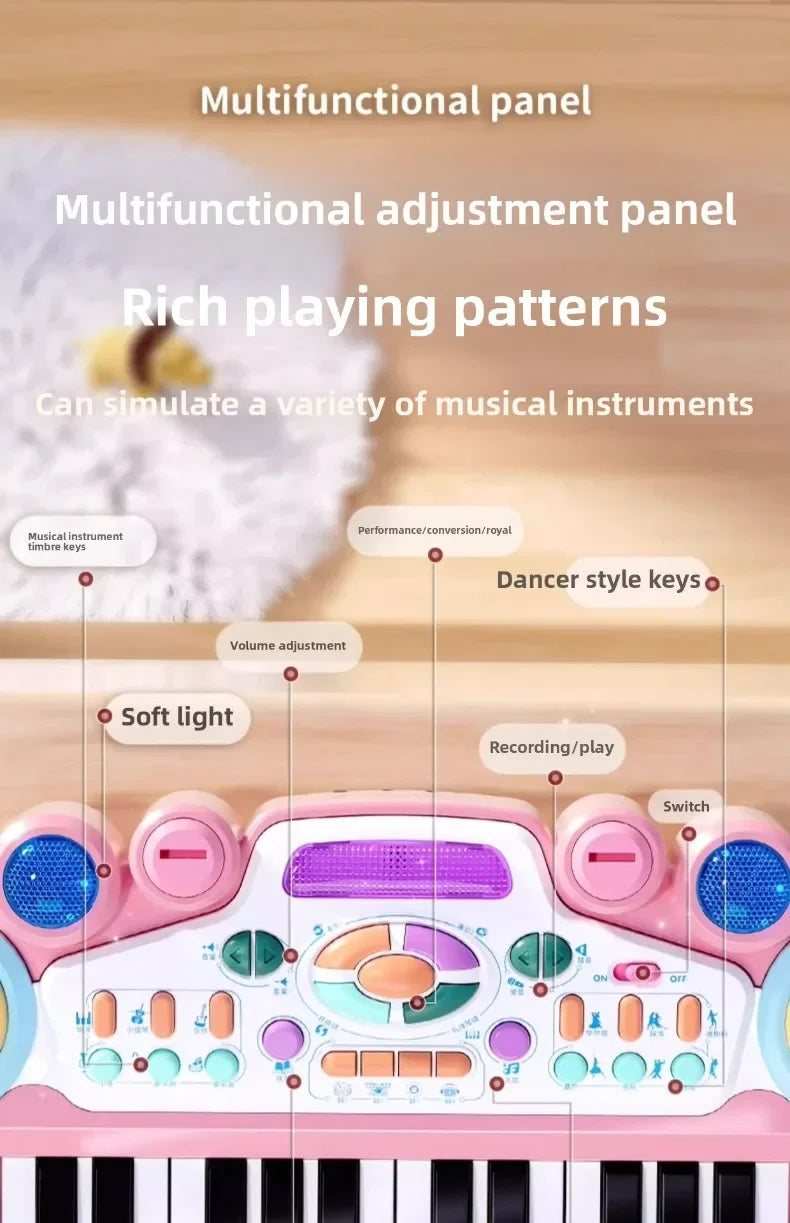 24 Key Kids Piano Keyboard with Microphone Electronic Musical Instrument Interactive Learning Toy Educational Gift for Girls Boy