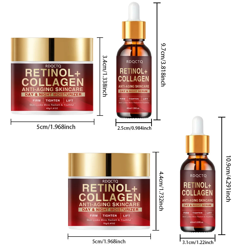 Retinol Collagen Anti-Aging Day Night Serum - Firming Lifting Facial Essence for Youthful Radiance Skin Care Formula with Hydrat