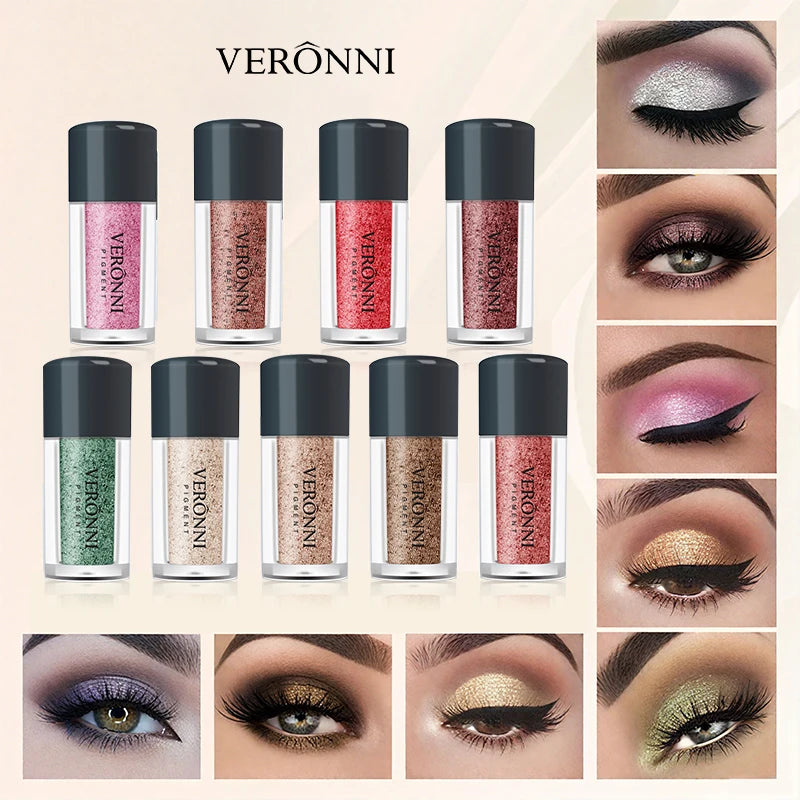 Single-color pearlescent diamond eyeshadow powder, finely milled, highly pigmented, and blendable for a party look.