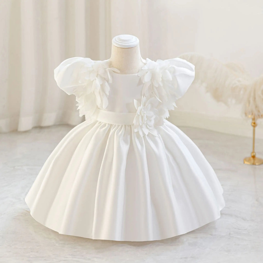 HETISO Leaf Appliques Baby Party Dress Casual Satin Kid's Princess Gown for Girls Ages 1-4 Young Child Clothes