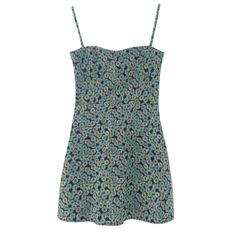 Sexy U-Neck Straps Backless Print Mini Dress Summer Sleeveless Floral Bodycon Dresses Beach Causal Evening Party Club Vestidos