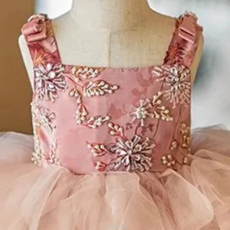 Party Dresses For Girls Vestido Children Pink Strapless Kids Tulle Tutu Gown Costume Dress Celebration Outfit Matching Birthday