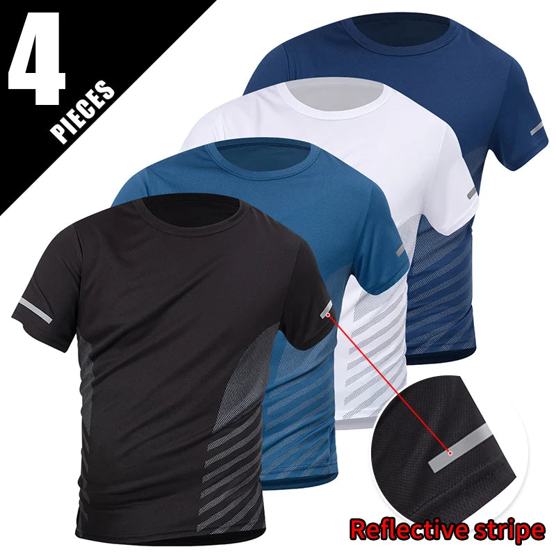 1/2/4Pcs Men'S Summer Solid Color Mix And Match Short-Sleeved Young Men'S Loose Quick-Drying Sports Running Shirt Middle-Aged T-