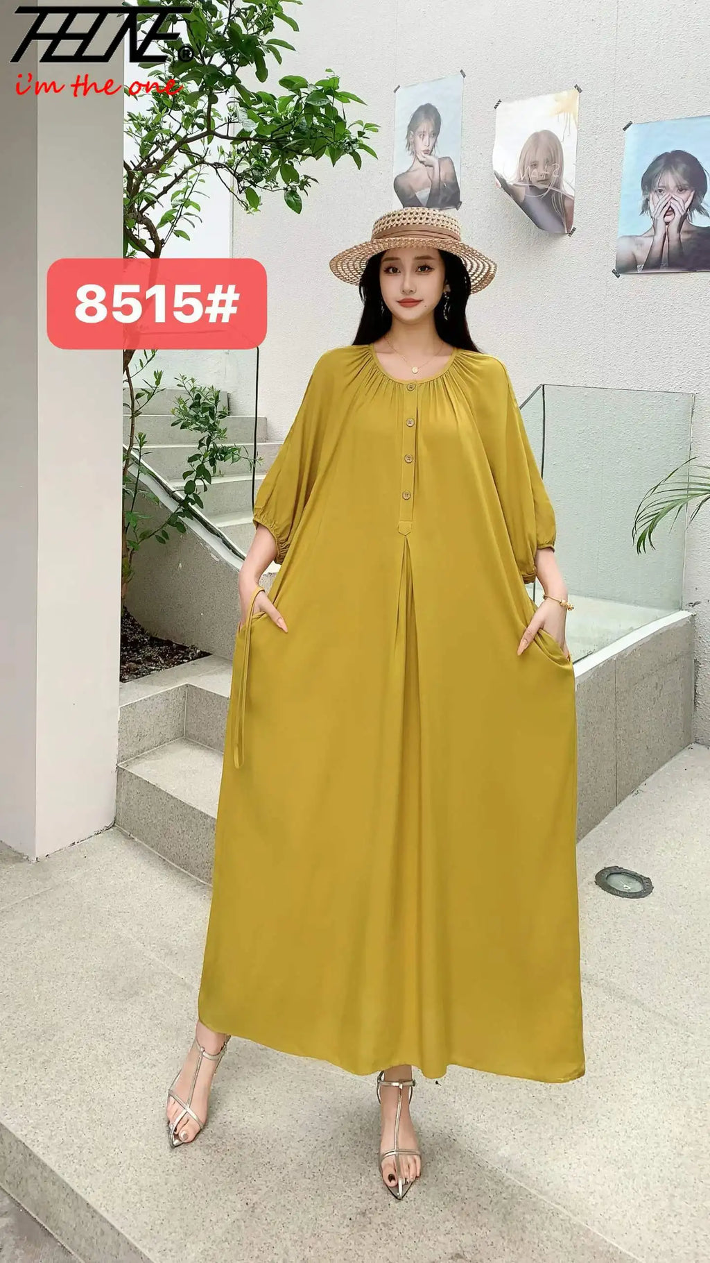 THHONE Summer Plus Size Dress Robe Solid Long Casual Loose Vintage Vestidos Para Mujer Oversized Dresses Half Sleeve Belt Pocket