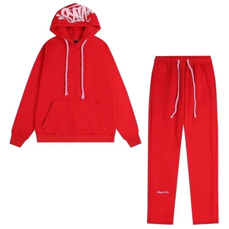Outdoor Fashion Synaworld American Street Hip Hop Fleece Suit Men's and Women's Trend Casual Hooded Sweater Sports Pants