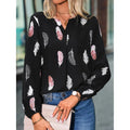 Fashion Woman Blouse Shirts For Women'S Stylish Top Long Sleeve Feather Pattern Female Tops Elegant Chiffon Mujer Woman Clothes