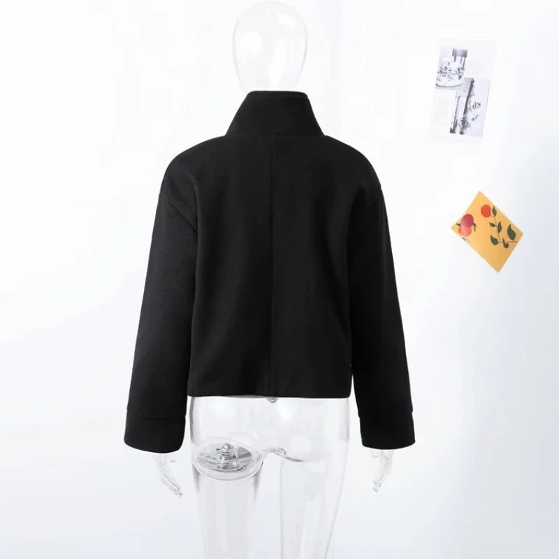 Stand Collar Women Winter Woolen Coat 2025 Spring Single Breasted Loose Female Long Sleeve Jacket Office Lady Street Short Coats