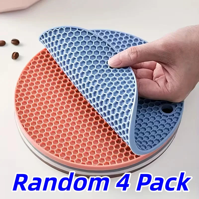 4 salvamanteles redondos de cocina, alfombrillas reutilizables resistentes al calor para proteger la mesa debajo de utensilios de cocina y platos calientes