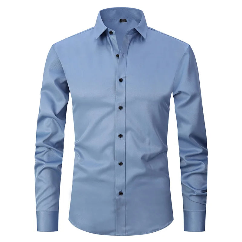 Men's Long Sleeve Dress Shirt Slim Fit Non-Iron Black Business Shirt