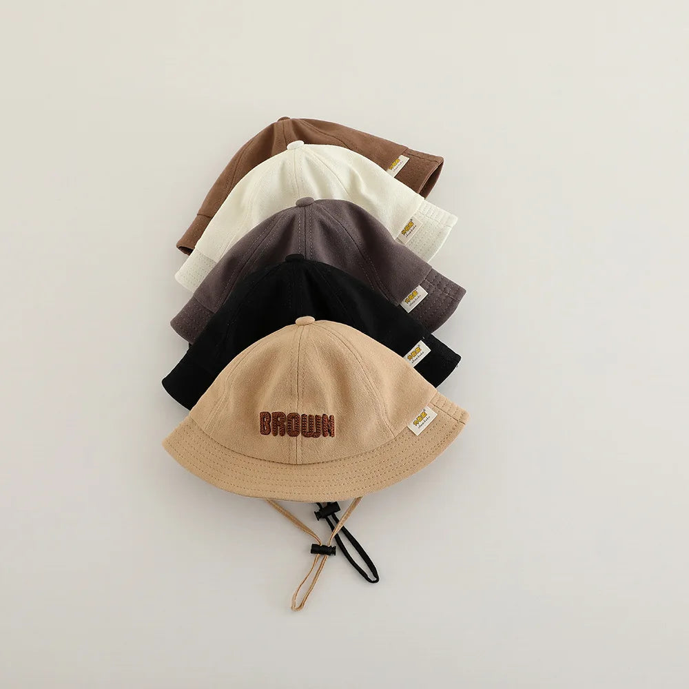 New Embroidered Letter Baby Bucket Hats Spring Sunhat Fishing Hat Sunshade Visor Boy Girl Outdoor Fashion Beach Cap For 6-24M