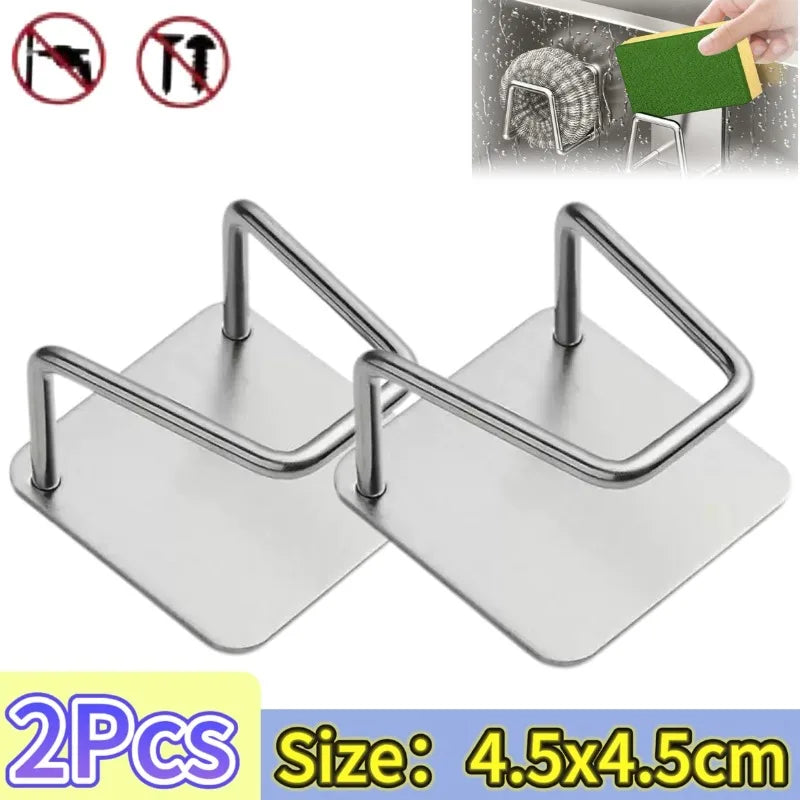Soporte de esponjas de cocina, estante de acero inoxidable para fregadero, soportes adhesivos, escurridor, ganchos de pared, organizador de almacenamiento de accesorios